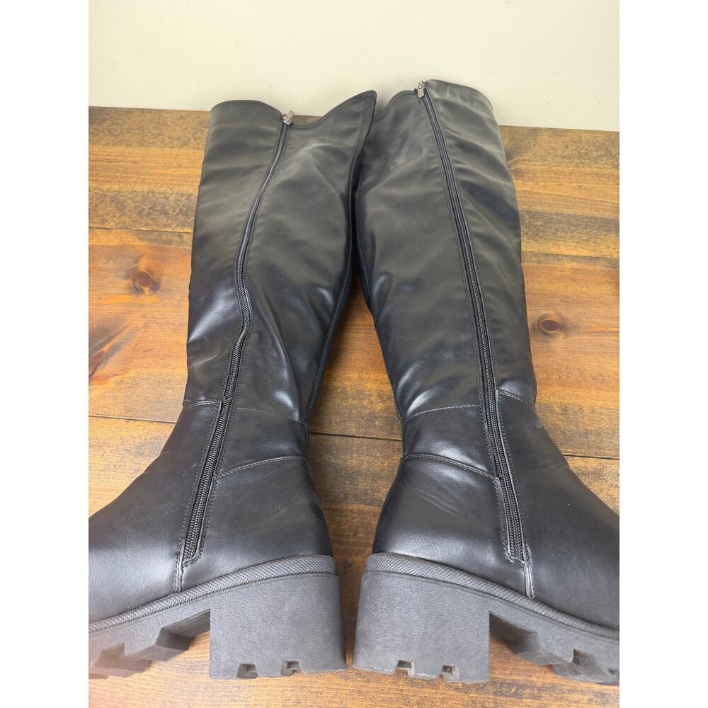 Report Black Faux Leather Lugged Sole Over the Knee Boots OTK Women's Size 7.5 - Picture 5 of 8